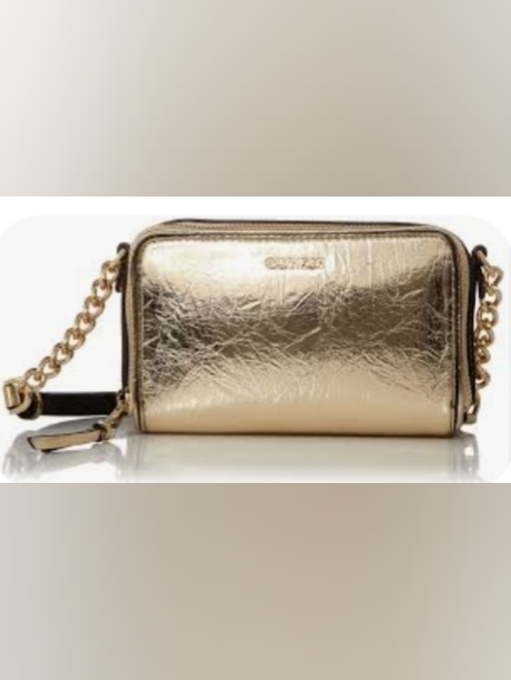 Calvin Klein Metallic Gold Crossbody Camera Bag - Designer Style